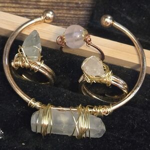 Gold and Silver Wire-Wrapped Crystal Jewelry Set